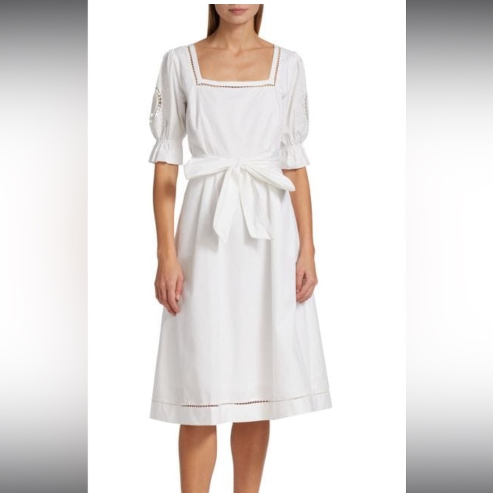 ELIE TAHARI THE INGRID MIDI DRESS COLOR SKY WHITE SIZE 16 brand new with tags